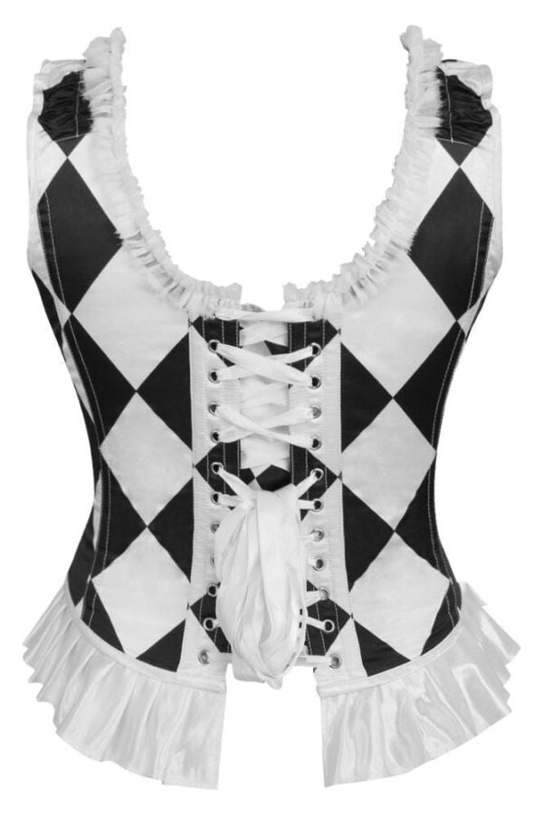 Top Drawer Black/White Diamond Steel Boned Corset w/Straps - Image 3