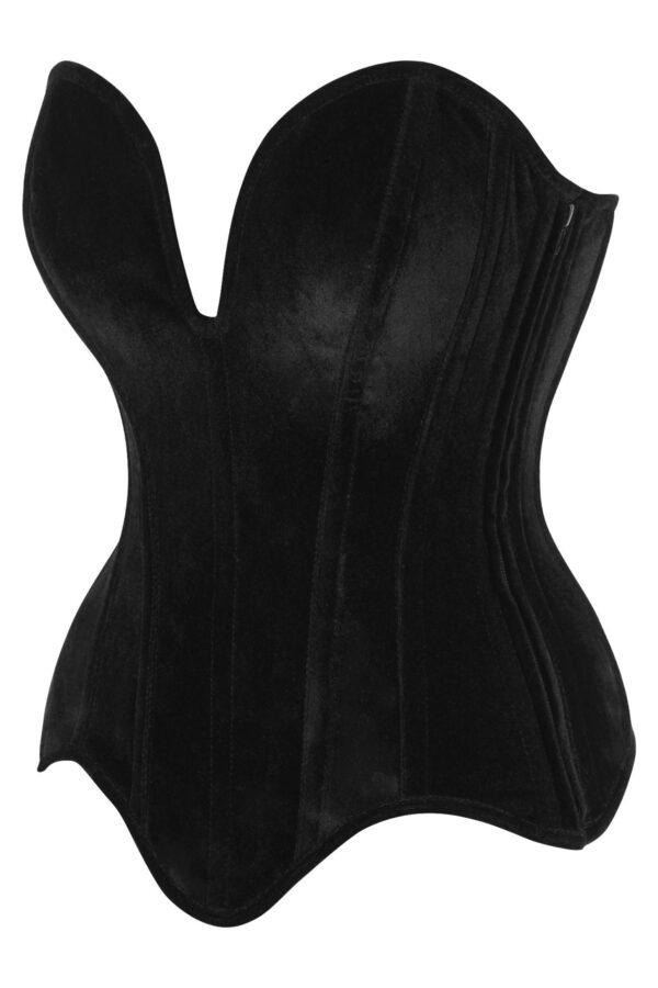 Top Drawer Steel Boned Black Velvet Plunge Neckline Overbust Corset - Image 2