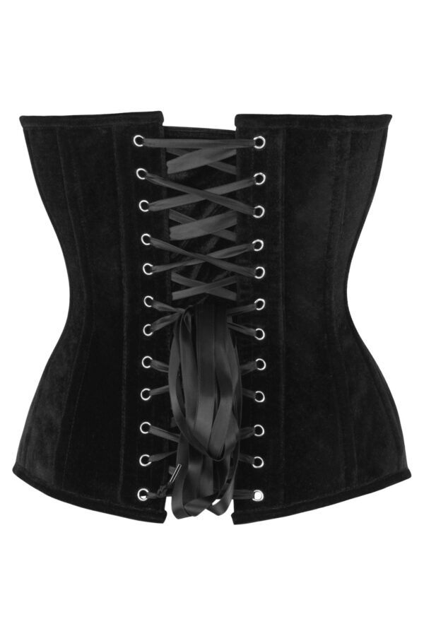 Top Drawer Steel Boned Black Velvet Plunge Neckline Overbust Corset - Image 3