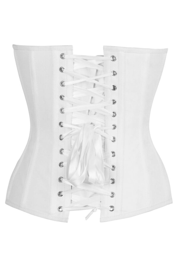Top Drawer White Cotton Steel Boned Overbust Corset - Image 3