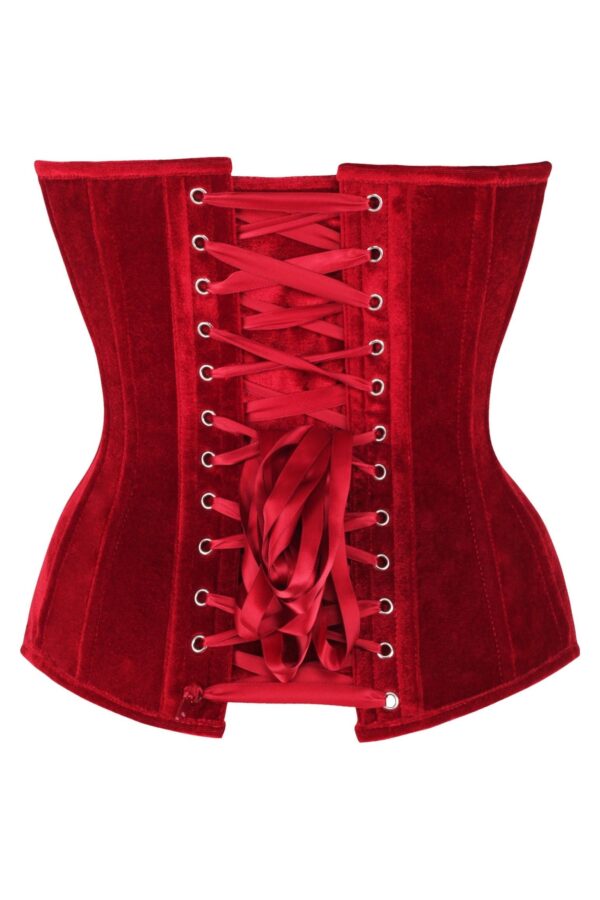 Top Drawer Steel Boned Dark Red Velvet Plunge Neckline Overbust Corset - Image 3