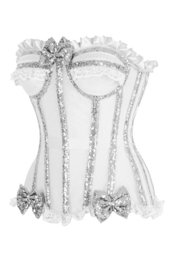 Top Drawer Steel Boned Silver Sequin Underwire Bustier Corset - Image 2