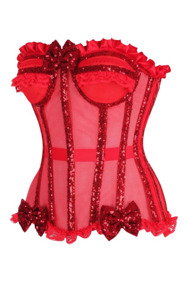 Top Drawer Steel Boned Red Sequin Underwire Bustier Corset - Image 2