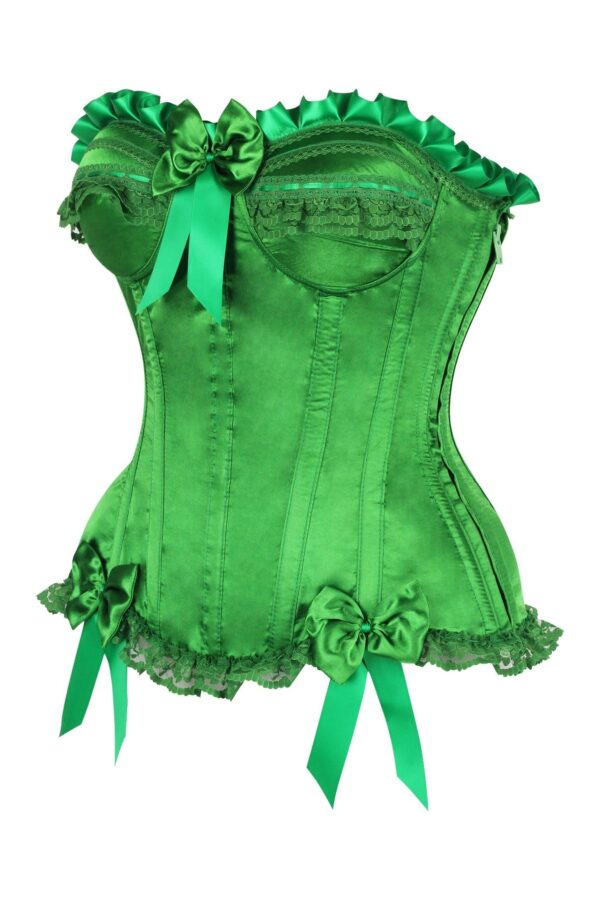 Top Drawer Green Satin Steel Boned Burlesque Corset - Image 2