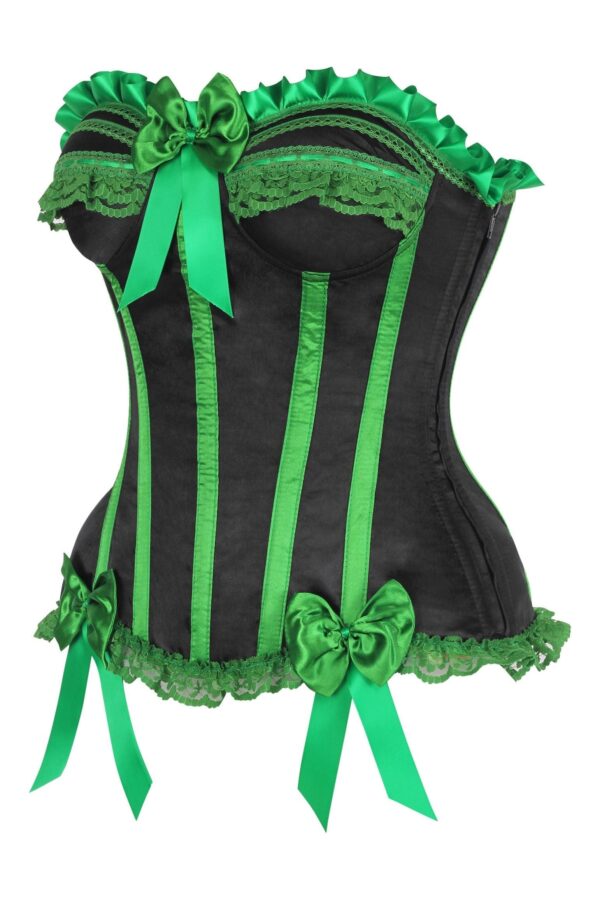 Top Drawer Black/Green Satin Steel Boned Burlesque Corset - Image 6