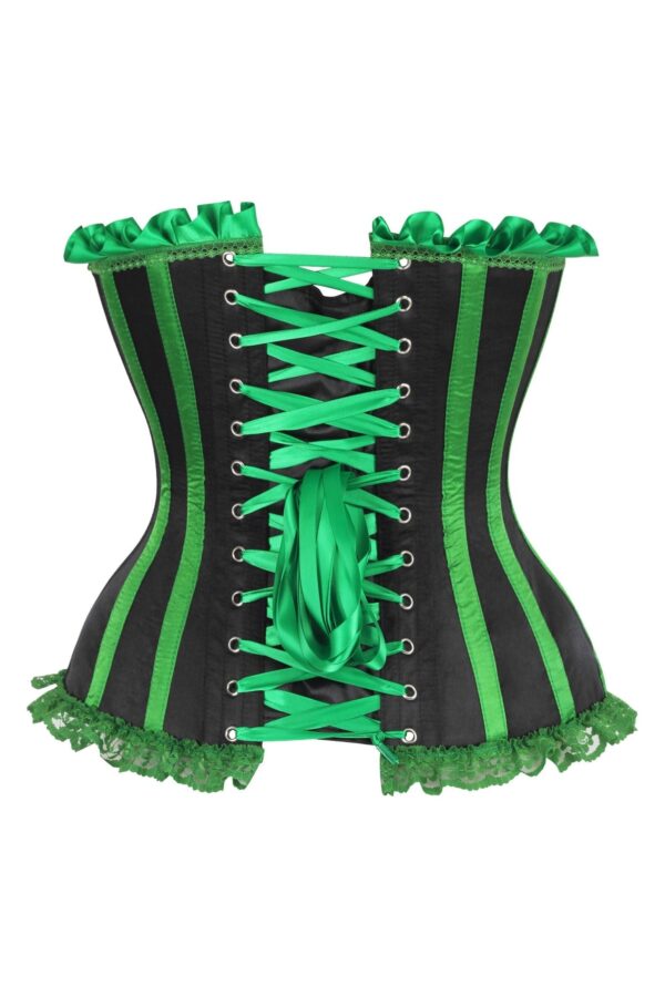 Top Drawer Black/Green Satin Steel Boned Burlesque Corset - Image 7