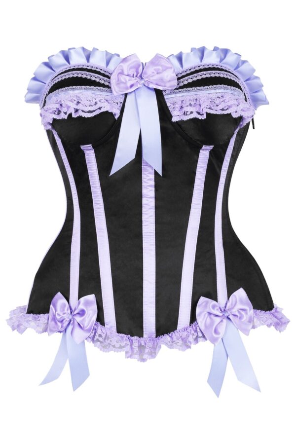 Top Drawer Black/Lavender Satin Steel Boned Burlesque Corset - Image 5