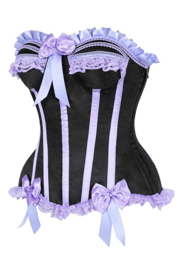 Top Drawer Black/Lavender Satin Steel Boned Burlesque Corset - Image 6