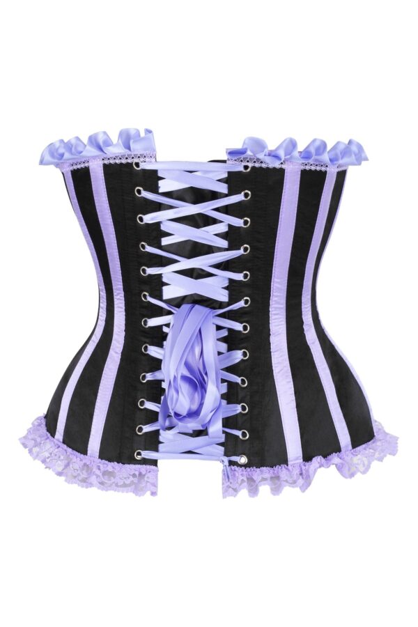 Top Drawer Black/Lavender Satin Steel Boned Burlesque Corset - Image 7