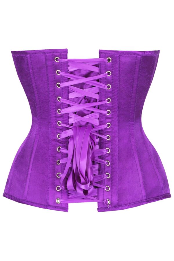 Top Drawer Steel Boned Purple Satin Plunge Neckline Overbust Corset - Image 3