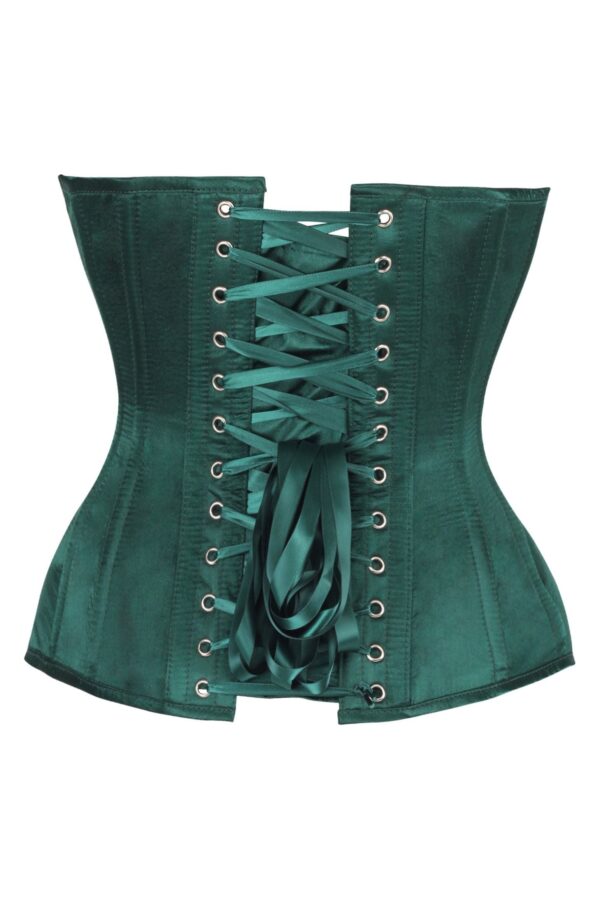 Top Drawer Steel Boned Dark Green Satin Plunge Neckline Overbust Corset - Image 3