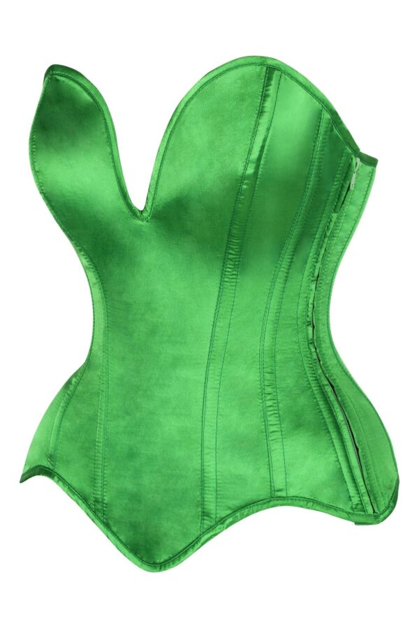 Top Drawer Steel Boned Green Satin Plunge Neckline Overbust Corset - Image 2