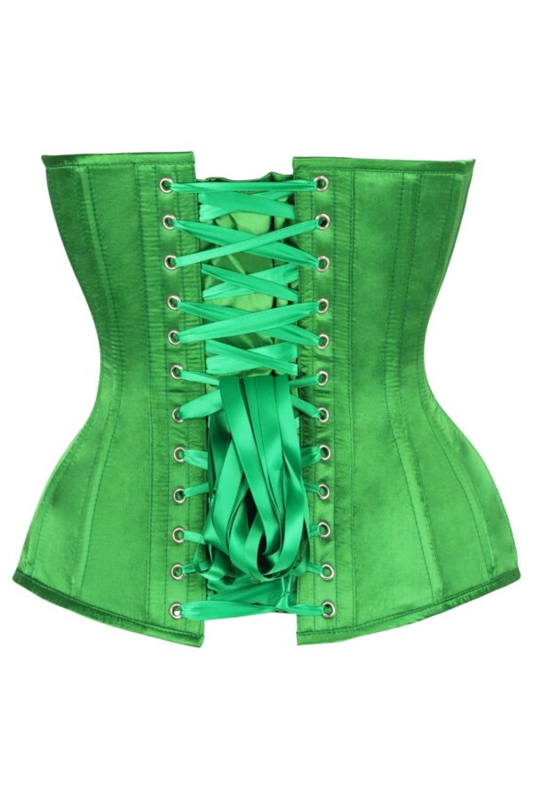 Top Drawer Steel Boned Green Satin Plunge Neckline Overbust Corset - Image 3