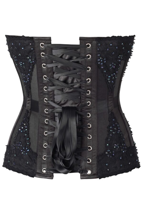 Top Drawer Sheer Black Mesh & Beaded Steel Boned Overbust Corset - Image 3