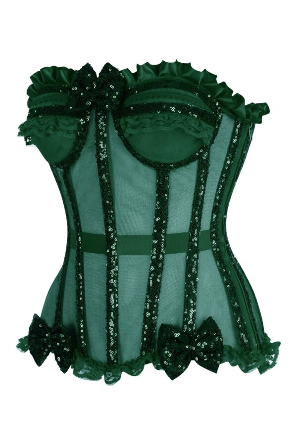 Top Drawer Steel Boned Dark Green Sequin Underwire Bustier Corset - Image 2