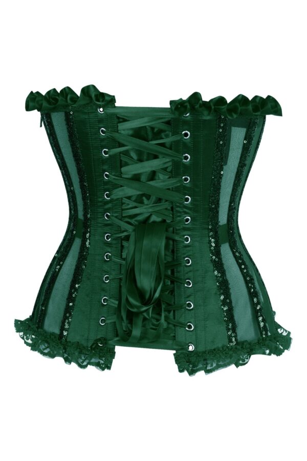 Top Drawer Steel Boned Dark Green Sequin Underwire Bustier Corset - Image 3
