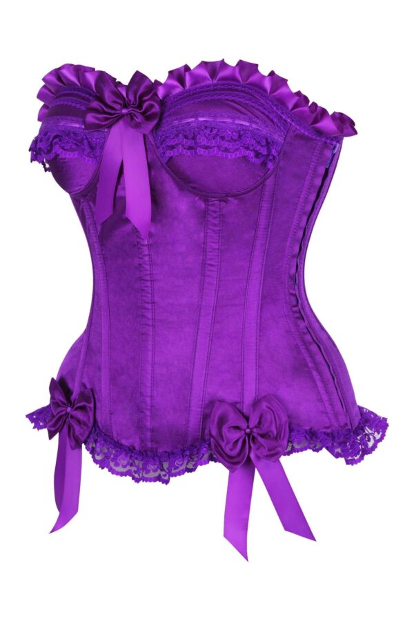 Top Drawer Purple Satin Steel Boned Burlesque Corset - Image 2