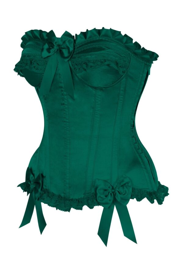 Top Drawer Dark Green Satin Steel Boned Burlesque Corset - Image 2