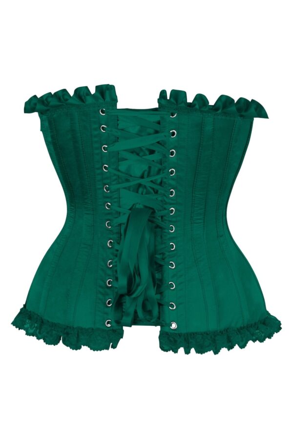Top Drawer Dark Green Satin Steel Boned Burlesque Corset - Image 3