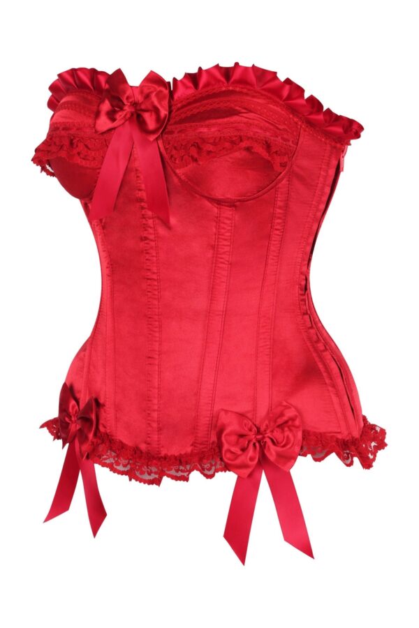 Top Drawer Dark Red Satin Steel Boned Burlesque Corset - Image 2