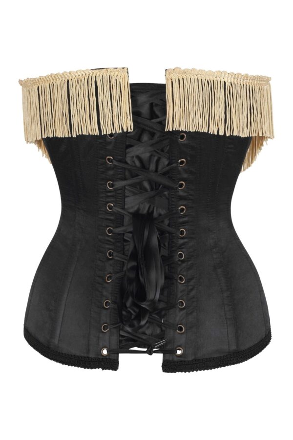 Top Drawer Burlesque Underbust Black/Dark Red Steel Boned Corset w/Gold Fringe - Image 3