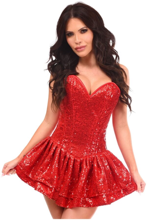 Top Drawer Red Sequin Steel Boned Mini Corset Dress - Image 3