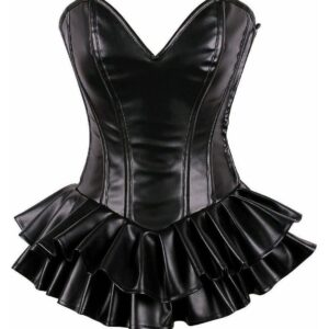 Top Drawer Black Faux Leather Steel Boned Mini Corset Dress - Daisy Corsets