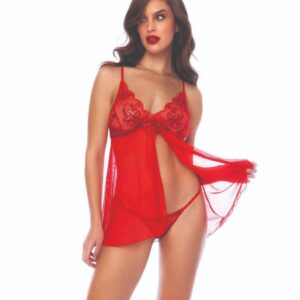 Sequin Embellished Babydoll w/G-String - Red L/XL