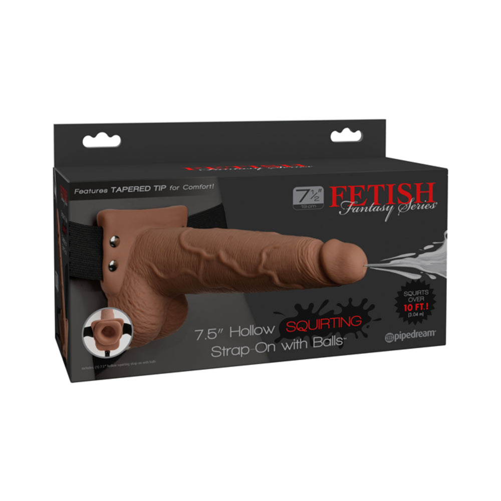 Fetish Fantasy 7.5in Hollow Squirting Strap-on With Balls, Tan - Image 2